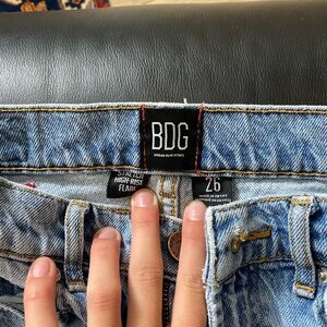 BDG light wash stretch high rise flare jeans